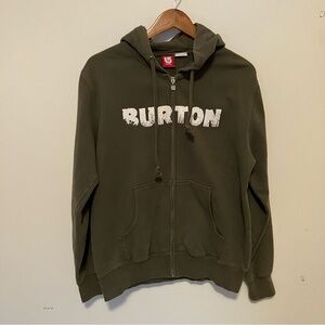 Burton Hoodie Sweatshirt Men’s S Sage Green Zip Front Logo Trees On Back
